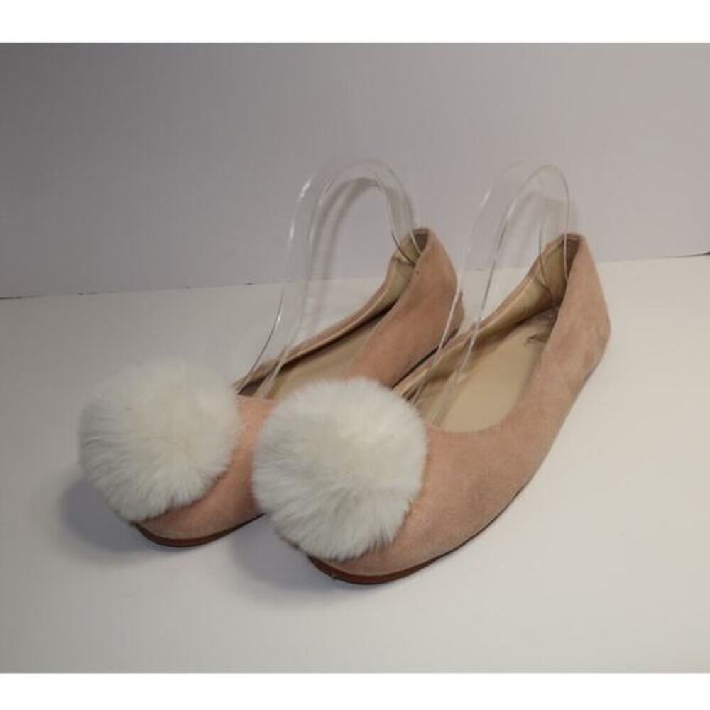 Vintage Pink suede, white pom-pom ballerina flats size‎ 9